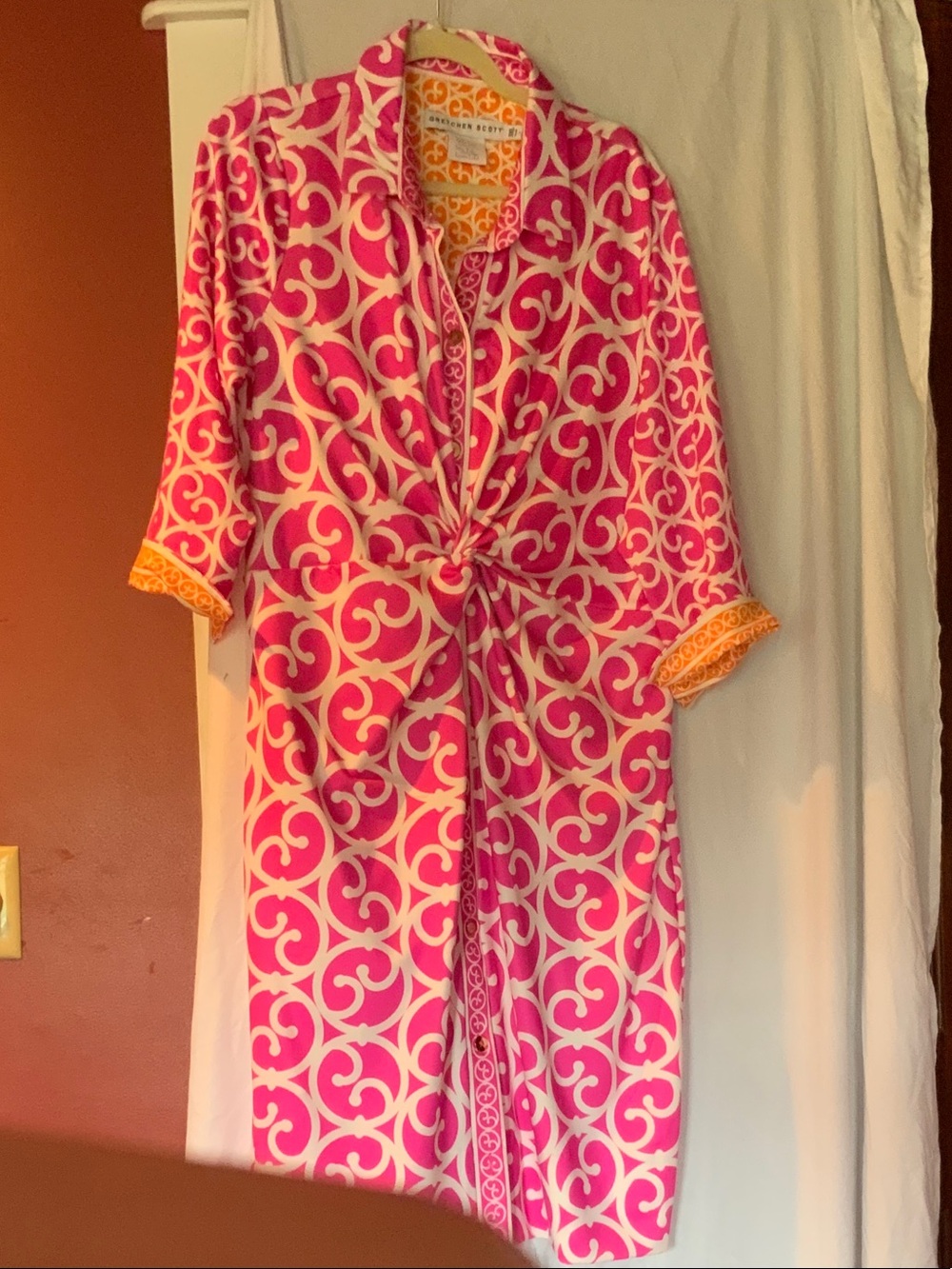 Gretchen Scott Designs Pink and Cream Swirl Tie-Front Trench